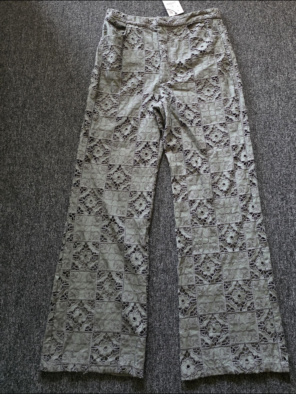 Zara Women’s Lace Overlay Wide-Leg Pants - Sage Green